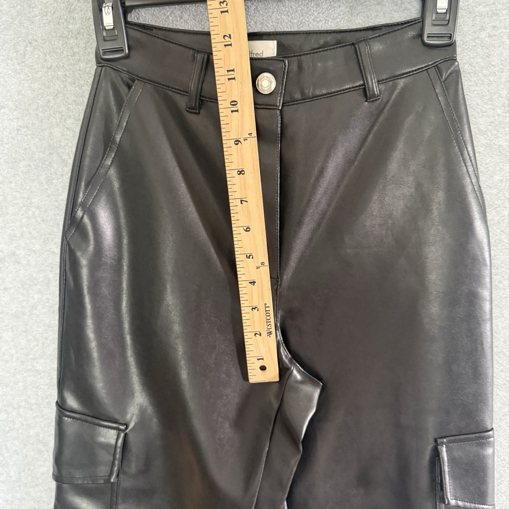 Aritzia WILFRED Modern Cargo Pants Black Vegan Leather High Waist Button Size 00 - Picture 8 of 14
